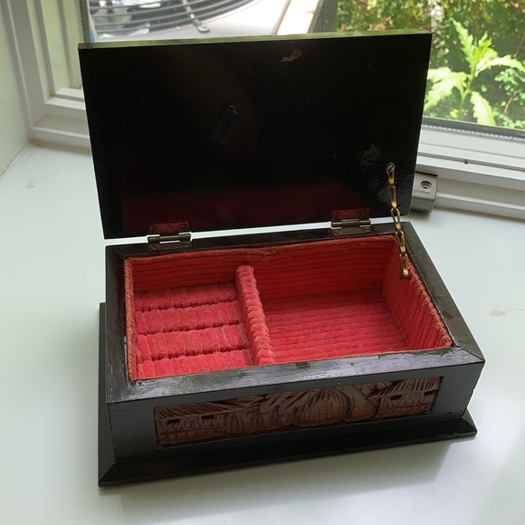 Vintage Hand-carved Wood Jewelry Box - Picture 3 of 13
